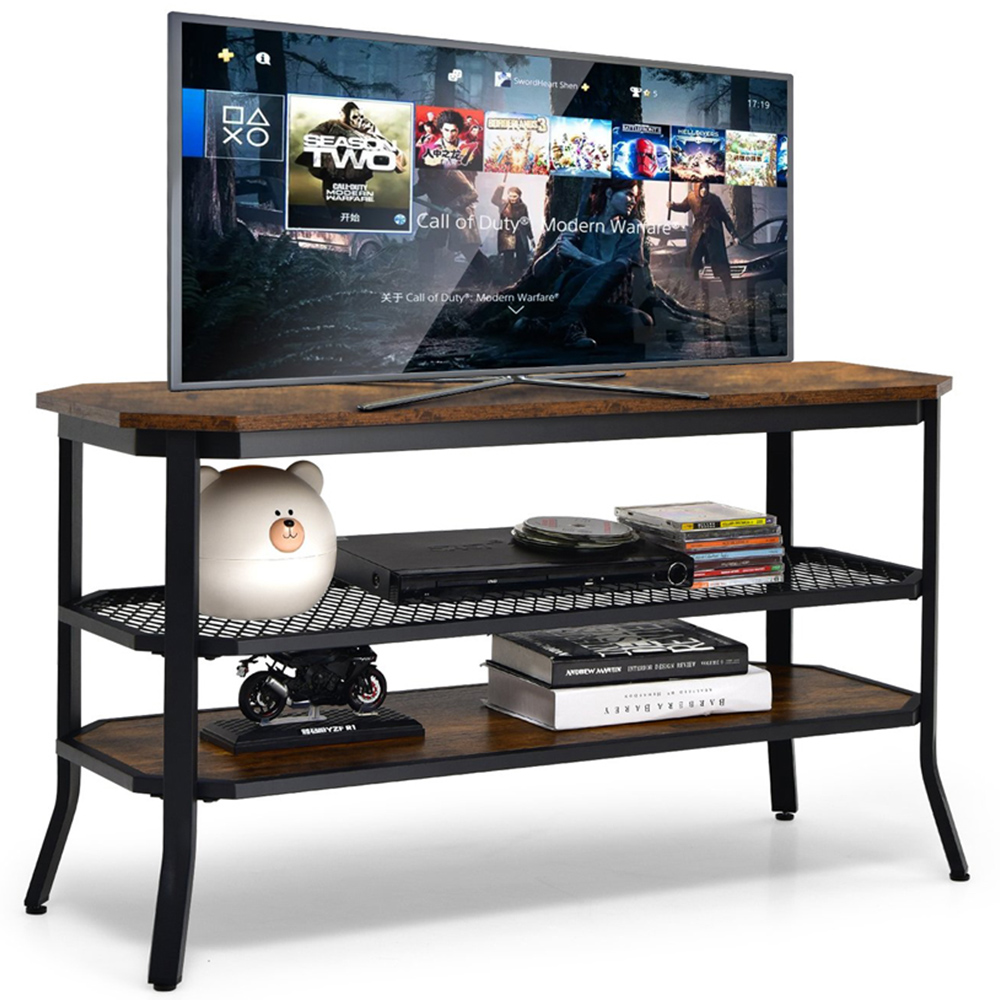 Costway Wooden Rustic Brown TV Unit Image 2