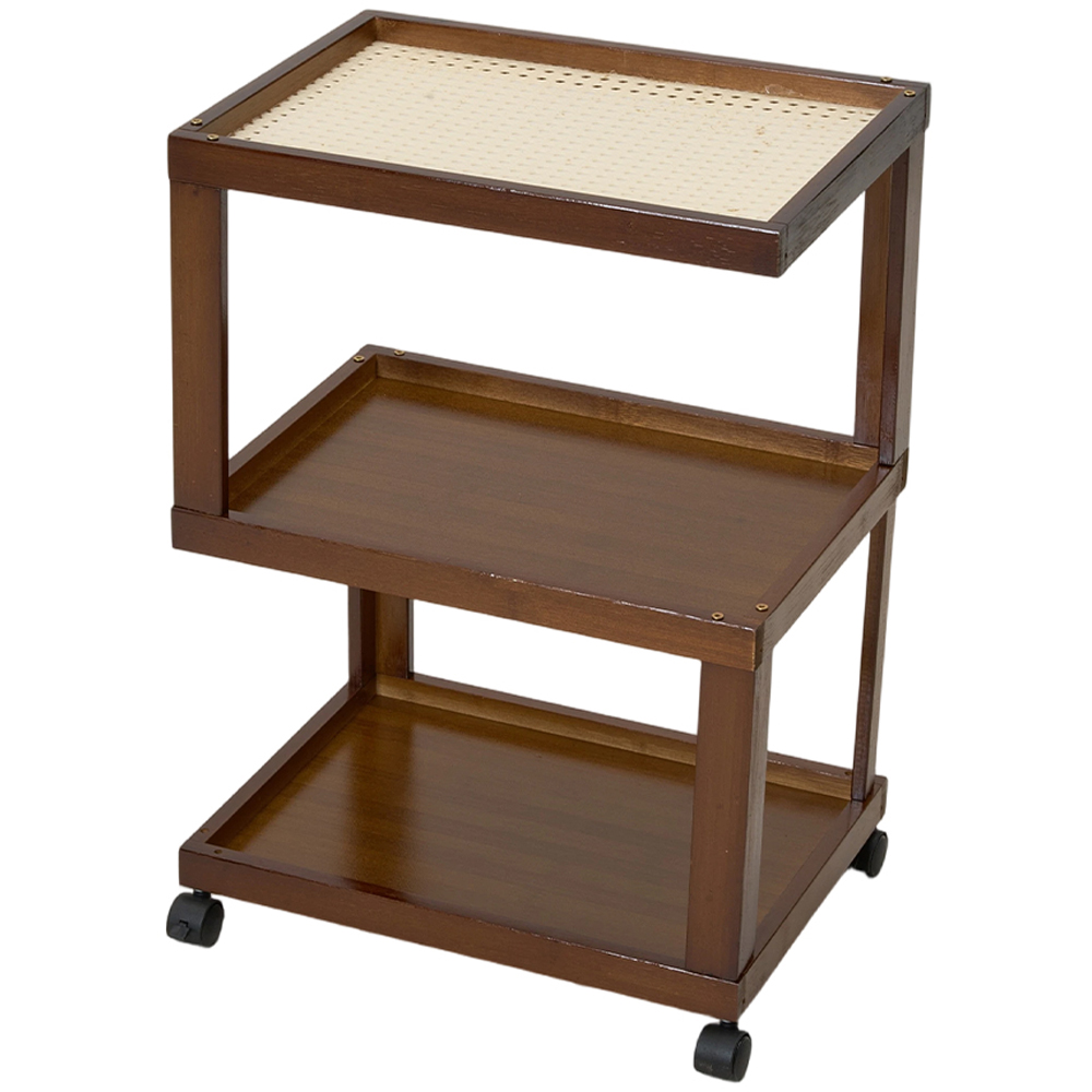 Living and Home 3-Tier Brown Bamboo Faux Rattan Top Side Table with Lockable Castors Image 2