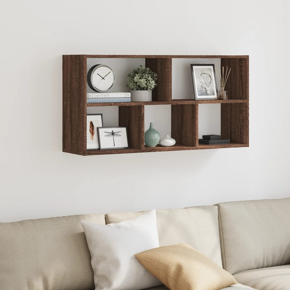 vidaXL 5 Shelf Brown Oak Floating Wall Shelf Image 2
