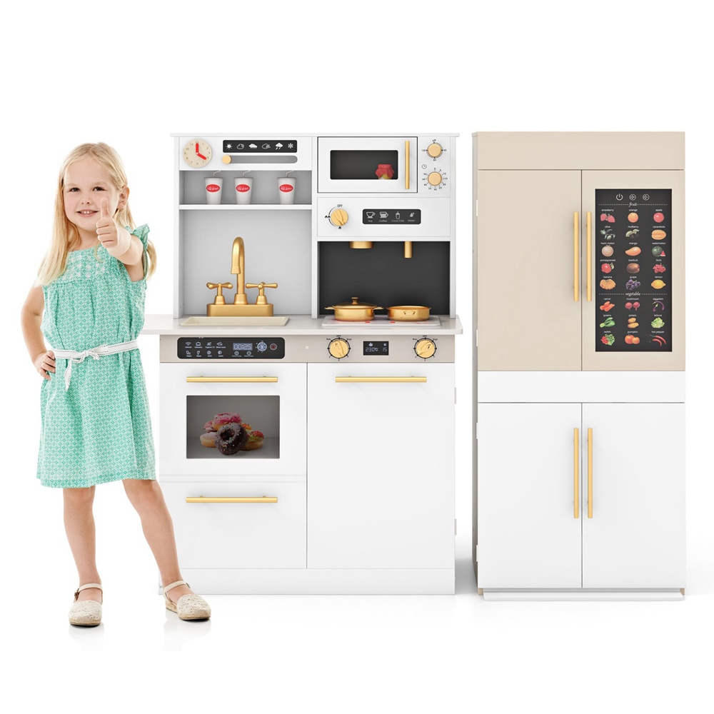 Costway Kids White 2 Piece Kitchen Play Set with Refrigerator Image 3