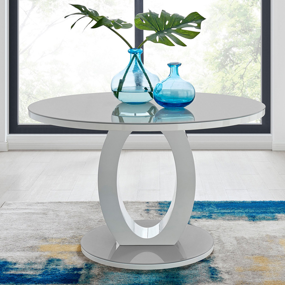Furniturebox Lucia 6 Seater Round Dining Table White High Gloss and Grey Image 5