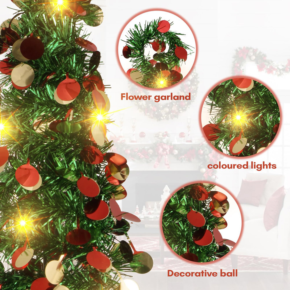AMOS Warm White LED Red and Gold Circular Pieces Artificial Green Tree 5ft Image 3