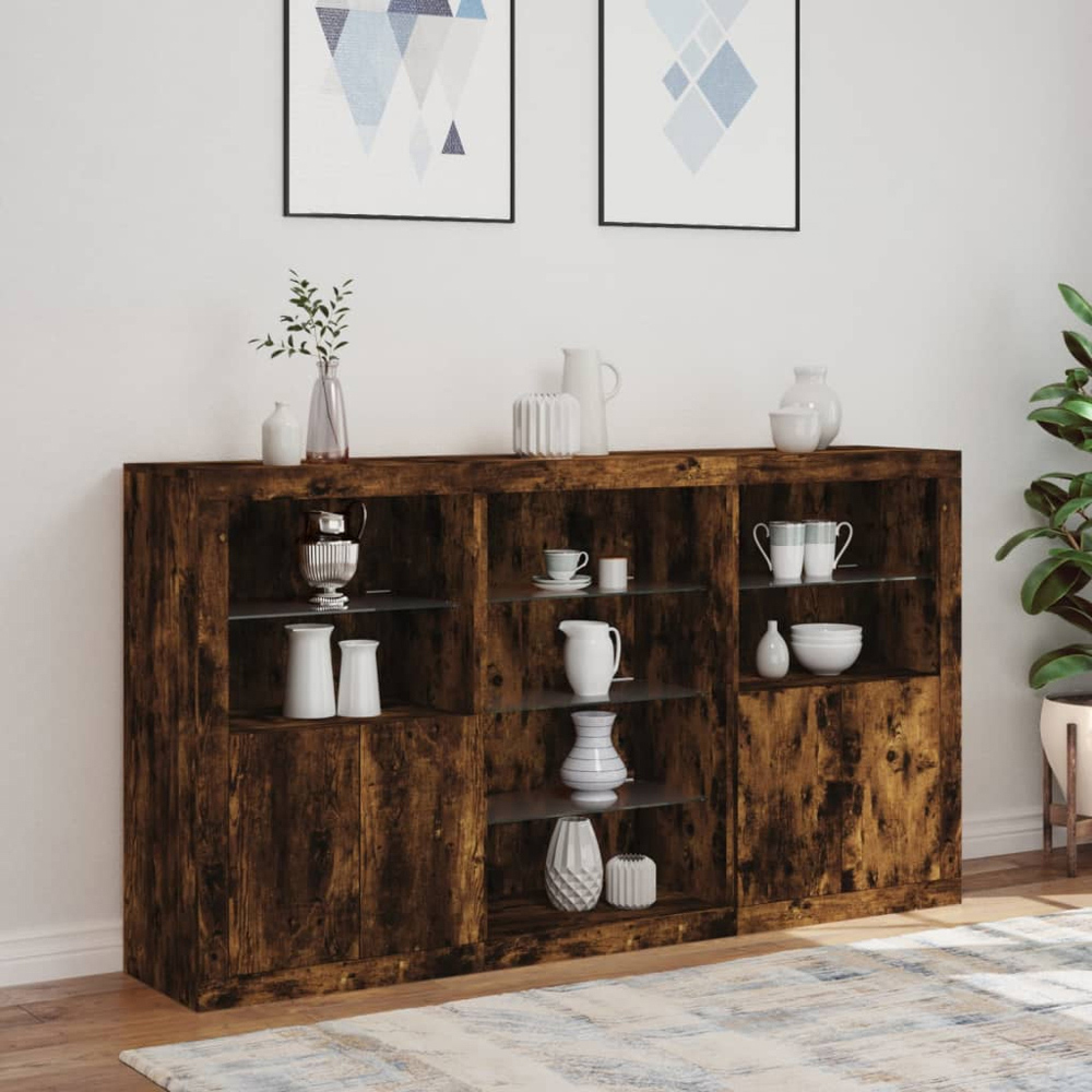 vidaXL 4 Door 8 Shelf Smoked Oak Sideboard with LED Lights Image 6