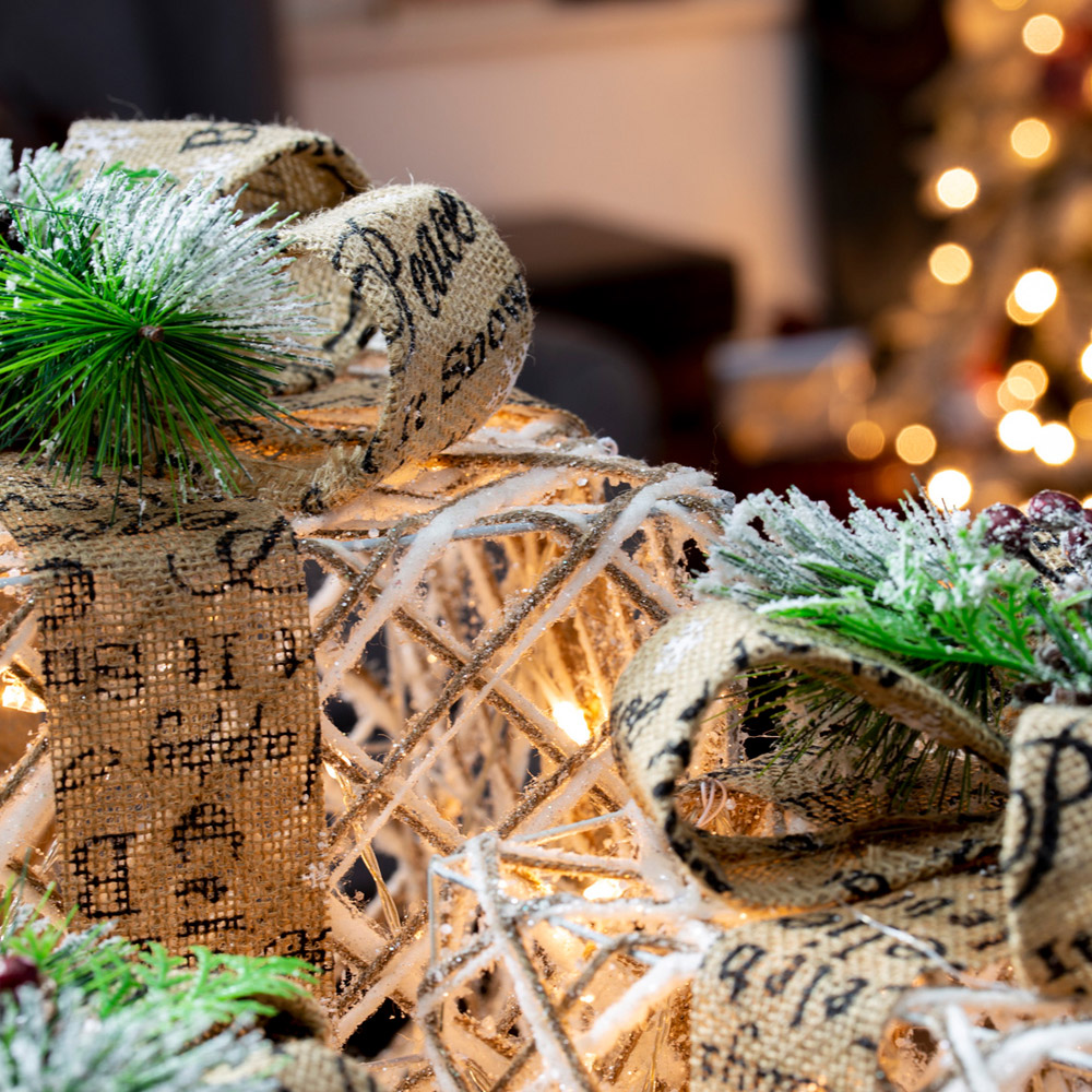 The Christmas Workshop Set of 3 Rattan LED Christmas Gift Box Lights Image 3