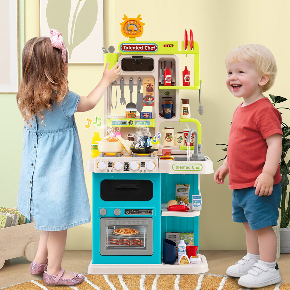 Costway Kids Blue Kitchen Play Set with Realistic Sounds and Lights Image 2
