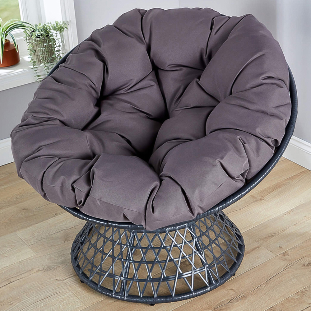 Home Source Oasis Dark Grey Round Cushioned Papasan Chair Image 1