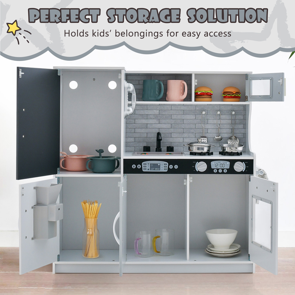 Costway White Toddler Pretend Kitchen Playset with Accessories Image 4