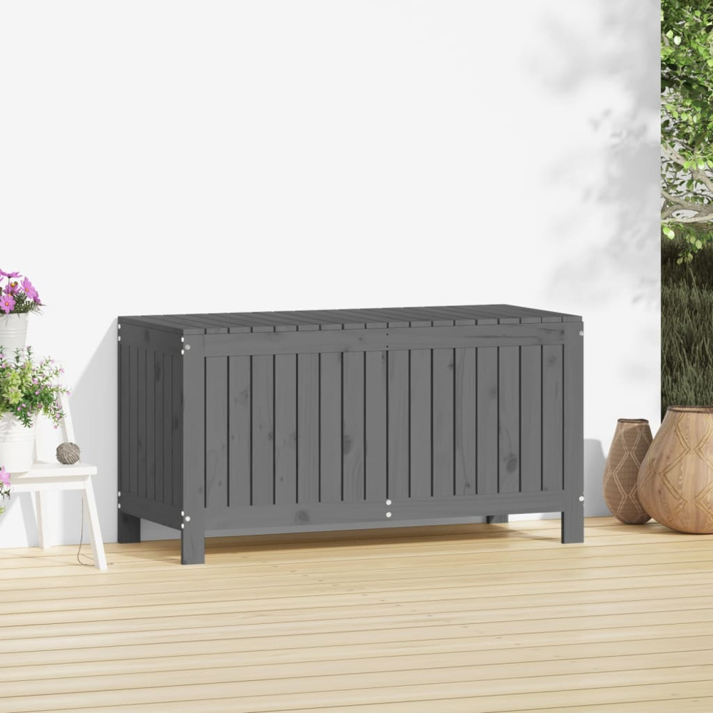 vidaXL 60 x 115 x 49cm Grey Pine Wood Garden Storage Box Image 2