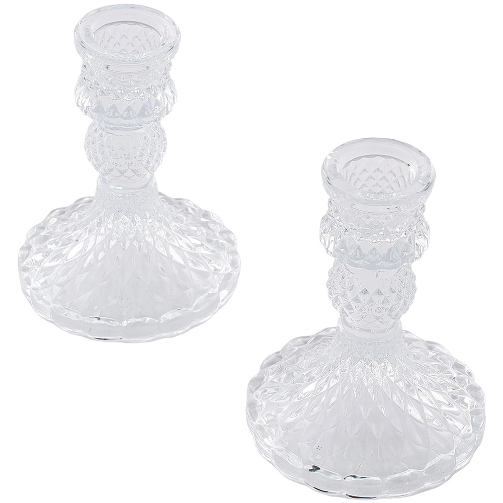 Living and Home Clear Glass Candlestick Holder Set of 2 Image 4