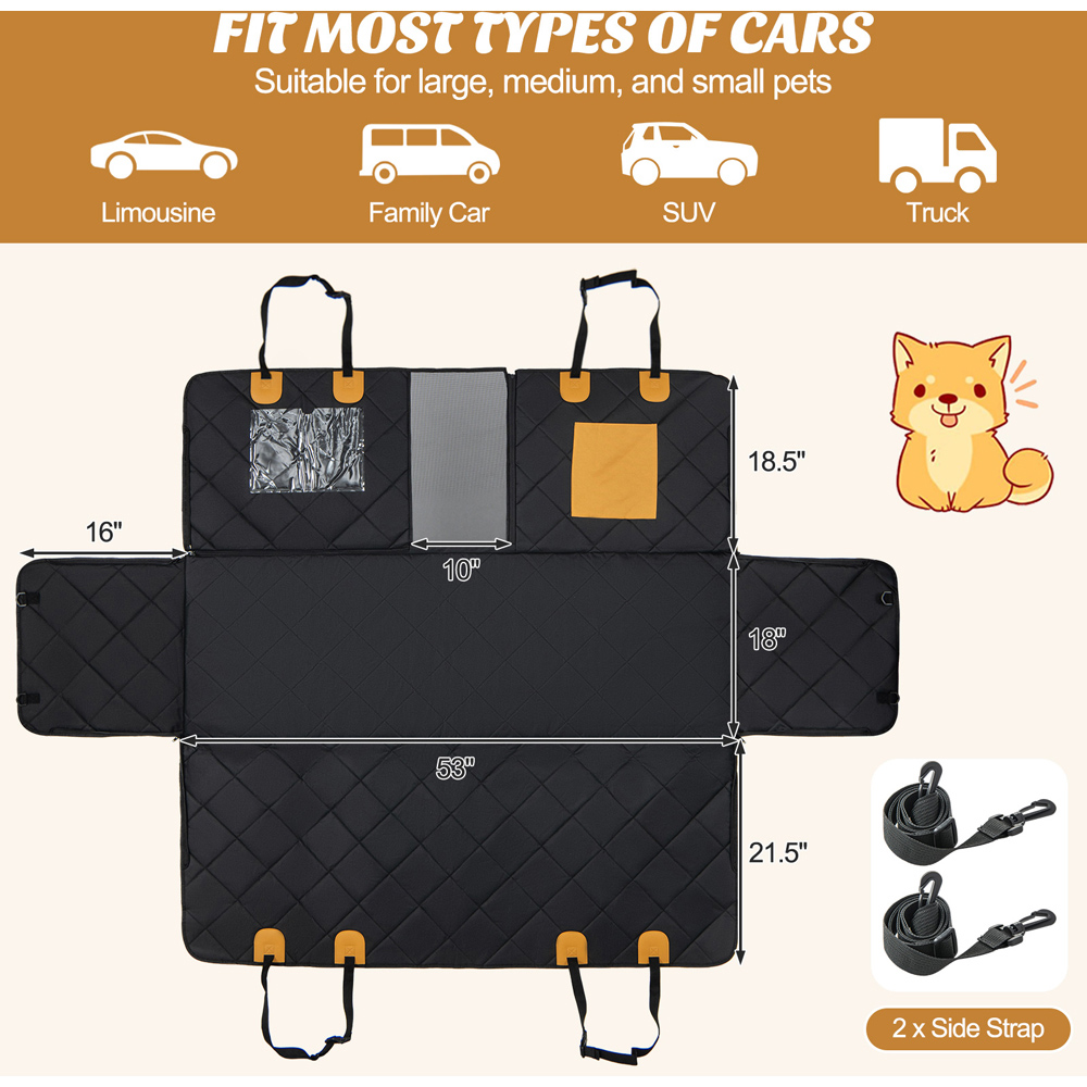 Costway Black Dog Car Seat Cover with Mesh Windows Image 9