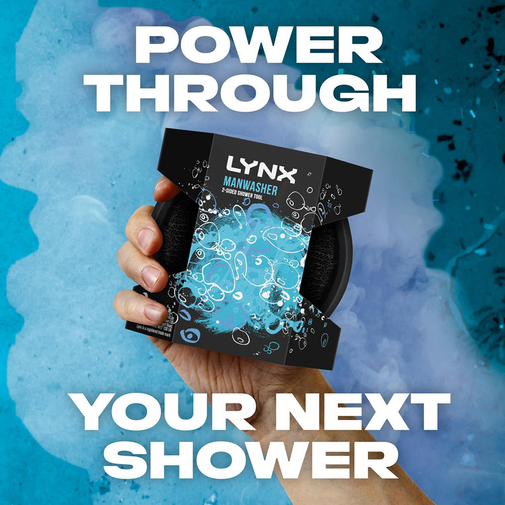 Lynx Africa 12H Refreshing Fragrance Shower Gel with 2-Sided Manwasher Shower Tool 50ml 15 Pack Image 6