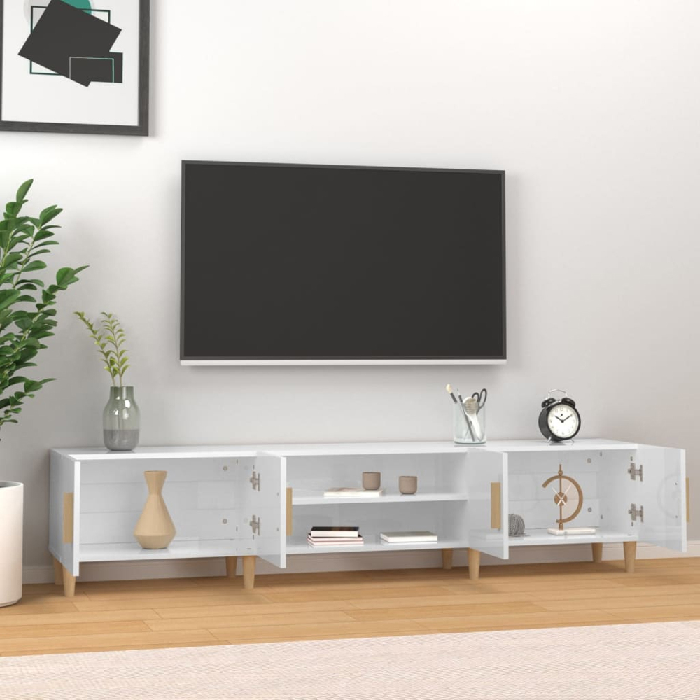 vidaXL 4 Door 2 Shelf High Gloss White TV Cabinet Image 3