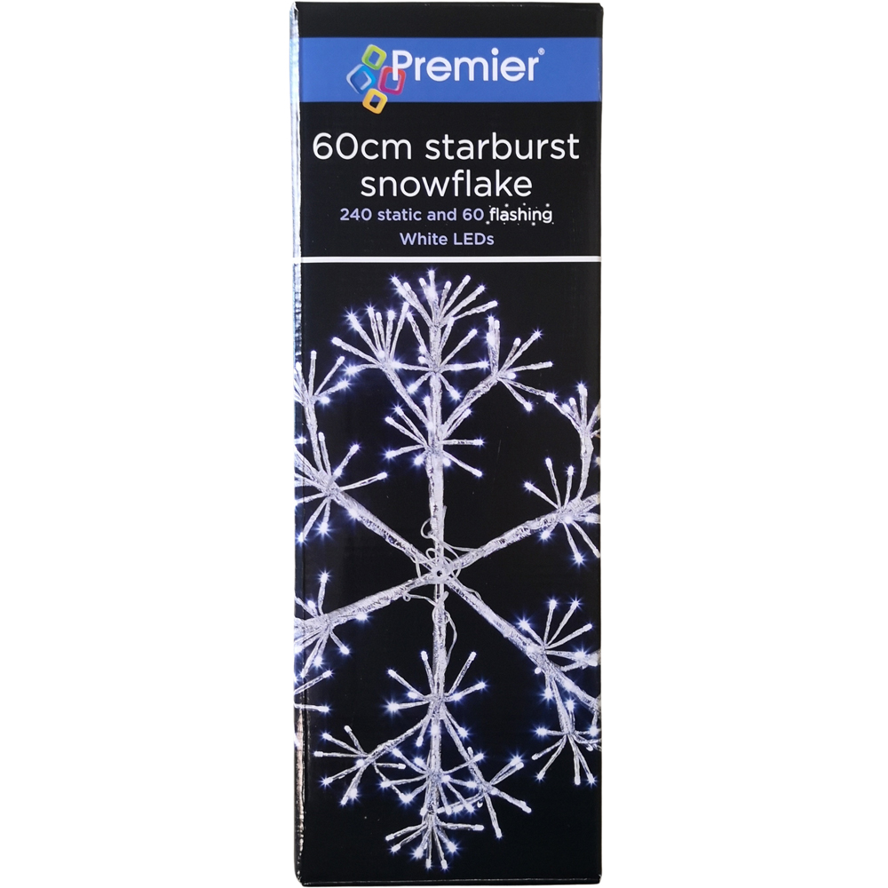 Premier 300 White LED Silver Starburst Snowflake Light 60cm Image 8