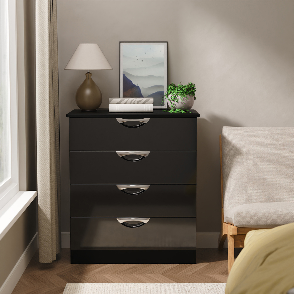 Crowndale Camden 4 Drawer Black Gloss and Black Chest of Drawers Ready Assembled Image 7