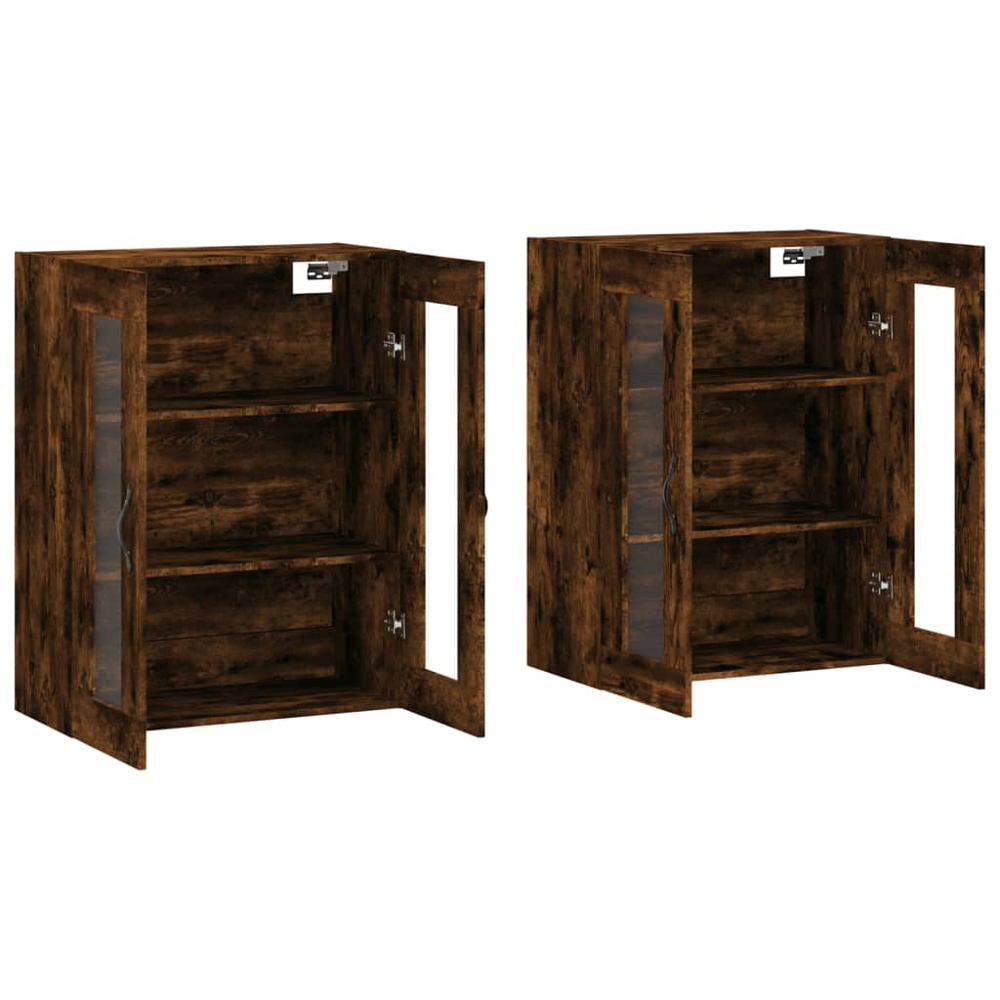 vidaXL 2 Glass Door Smoked Oak Wooden Wall-Mounted Cabinet Set of 2 Image 4