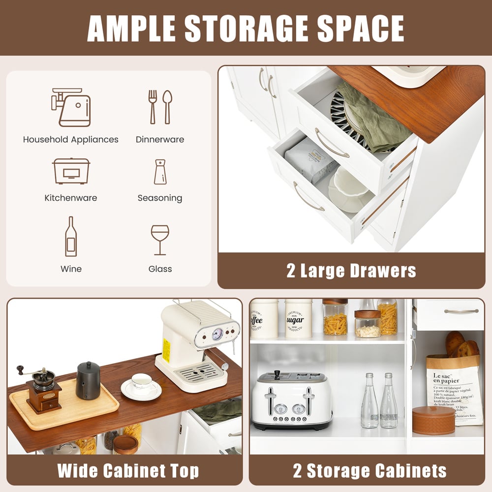 Costway 3 Door 2 Drawer White Storage Cabinet Image 8