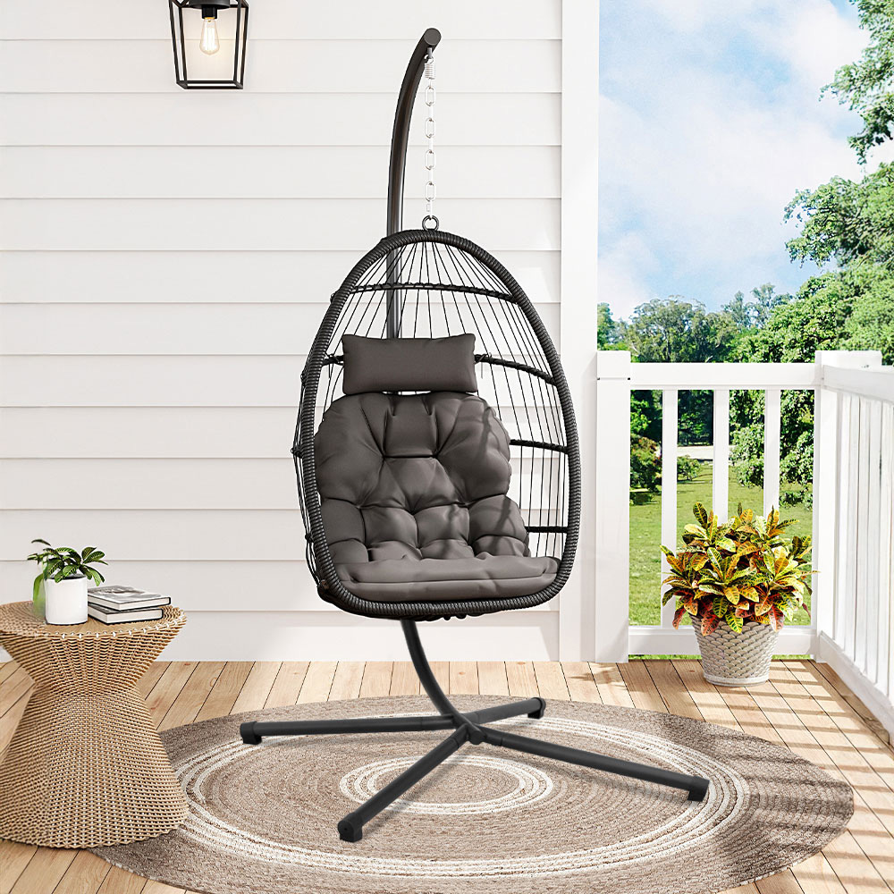 Living and Home Black Linear Wicker Hanging Egg Chair Image 8