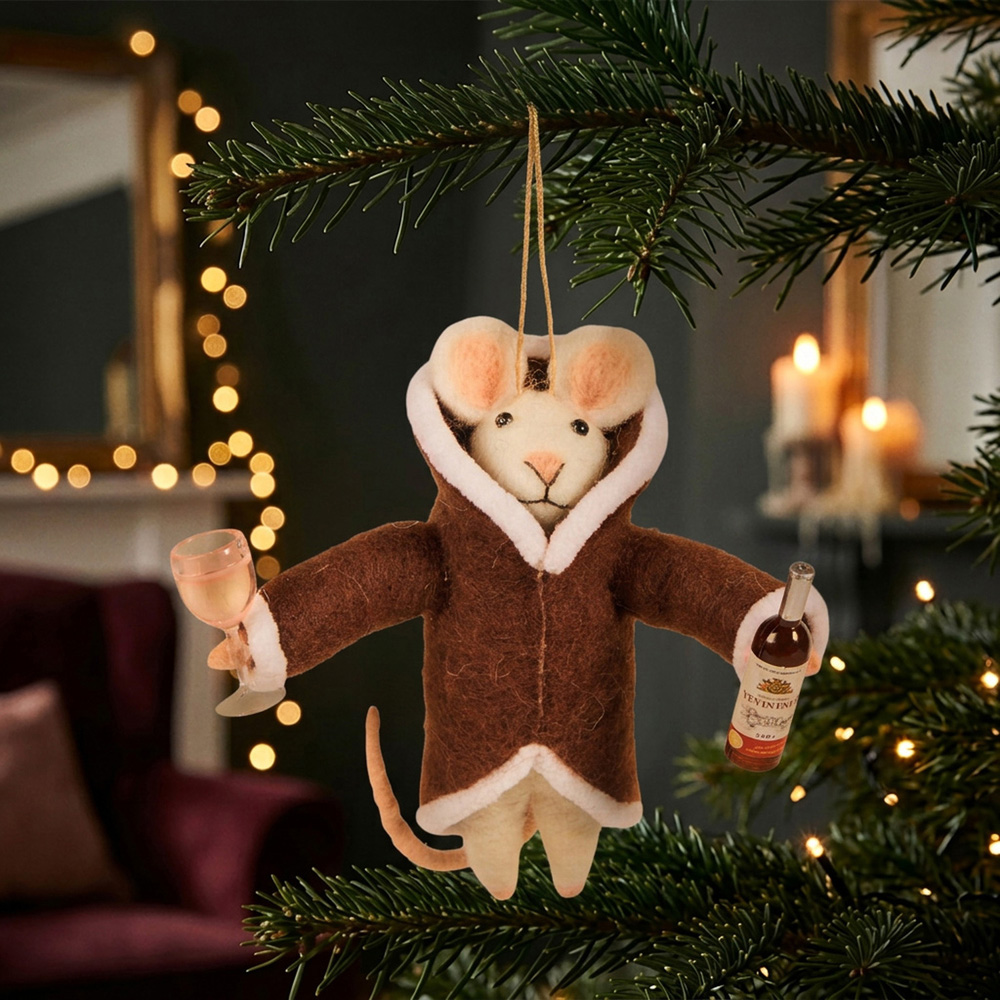 Wool Wine Mouse Hanging Decoration Brown Image 2