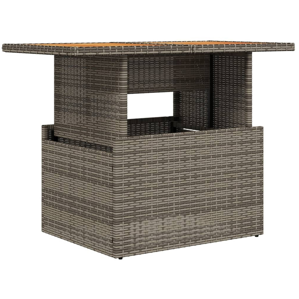 Walplus 2 Seater Grey Poly Rattan Liftable Acacia Wood Top Convertible Garden Dining Table Image 2