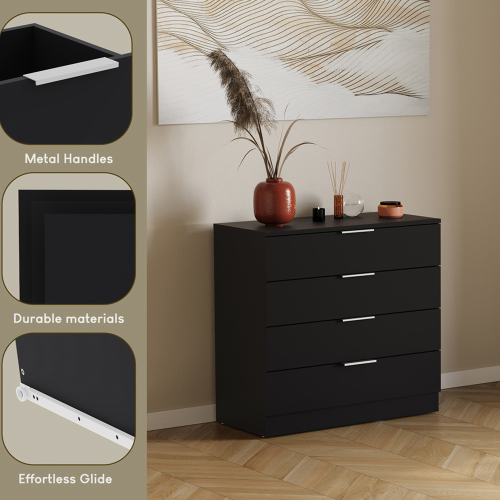 VIDA DESIGNS Trega 4 Drawer Black Bedside Cabinet Image 8