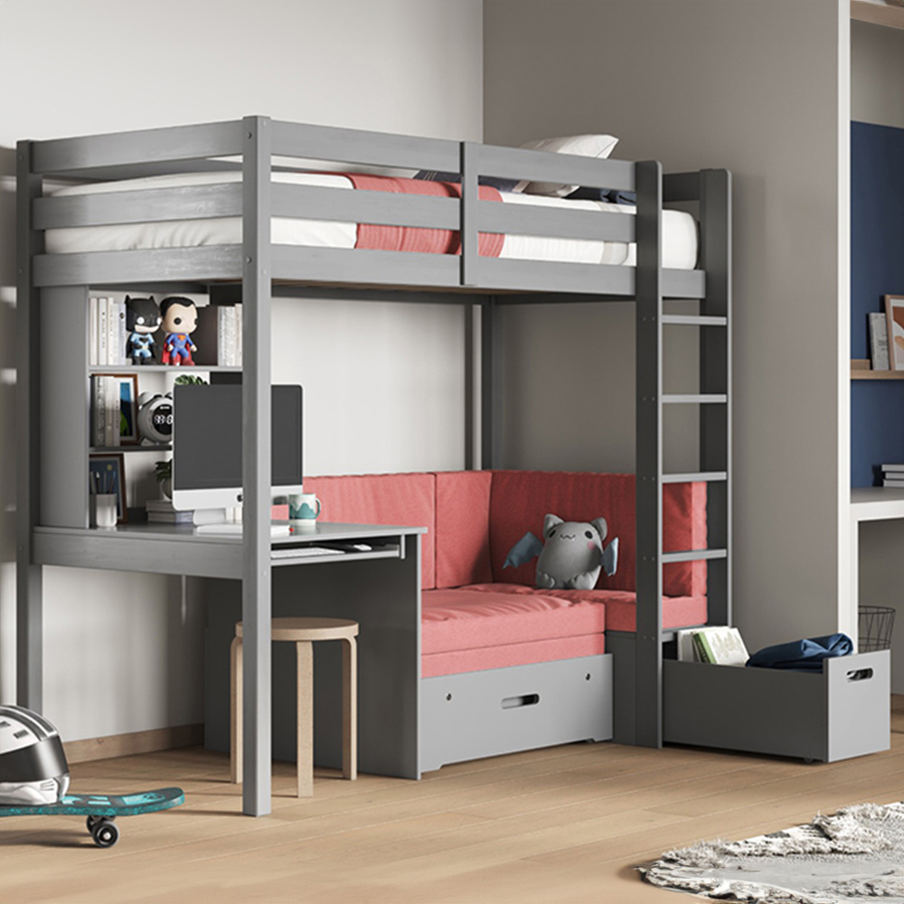 Noomi Eino Single Grey High Sleeper with Red Futon Image 1