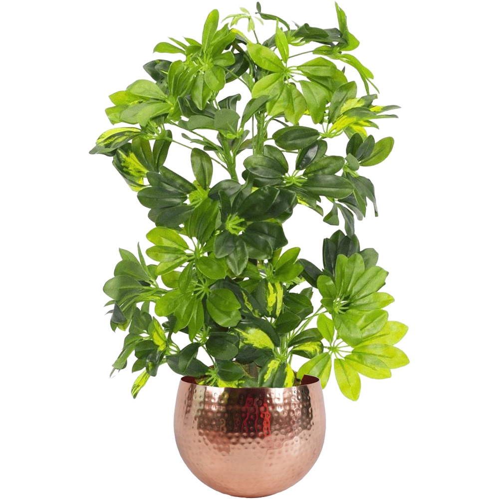 Leaf Arboricola Gold Capella Artificial Plant in Copper Metal Planter 2ft Image 1