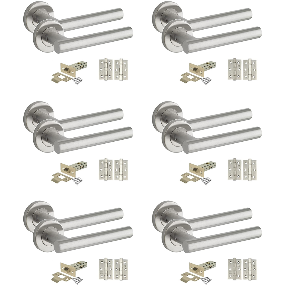 Golden Grace Satin Nickel Straight T-Bar Door Handles Set 6 Pack Image 1