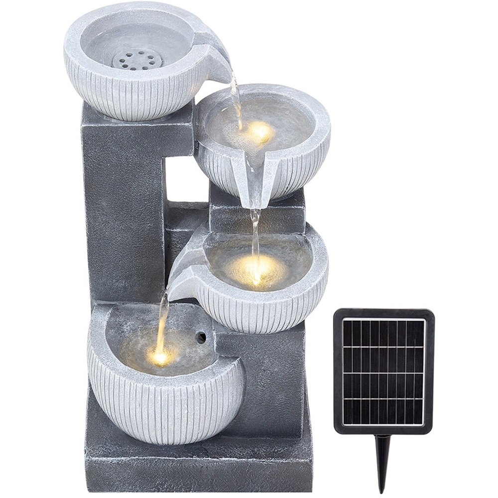 Living and Home 4-Tier Stone Effect Cascading Bowl Solar LED Water Feature Image 1