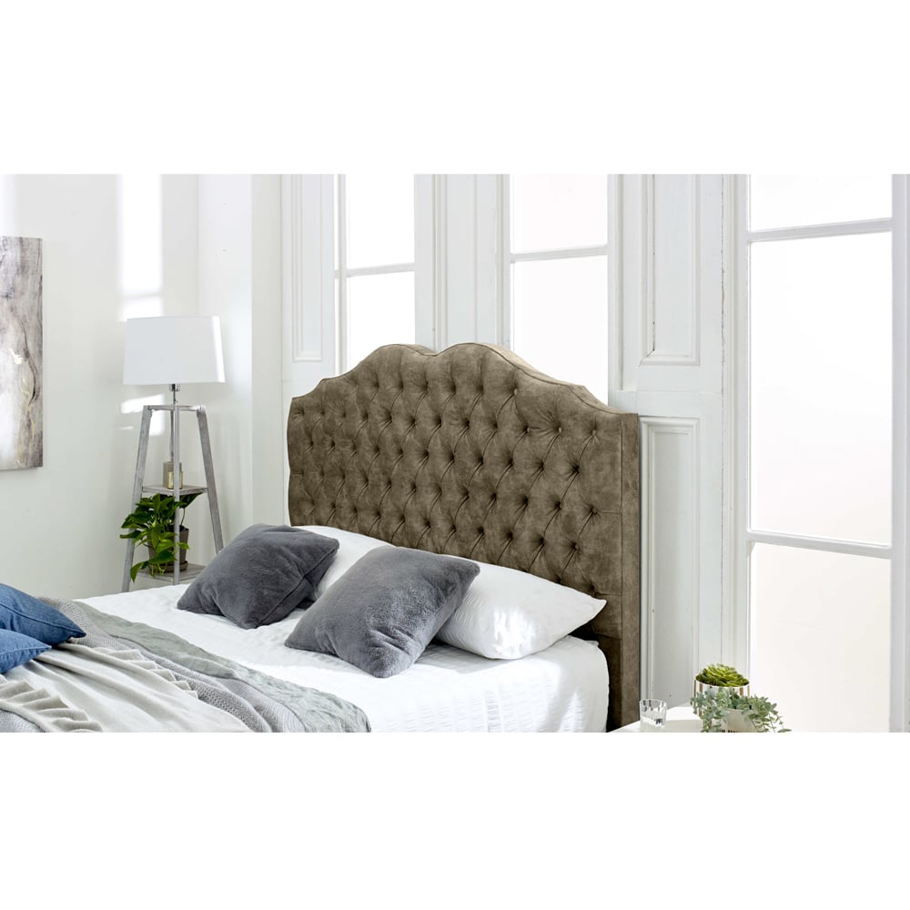 Eleganza Kenwood Single Grey Marble Fabric Bed with Waved Headboard Image 2