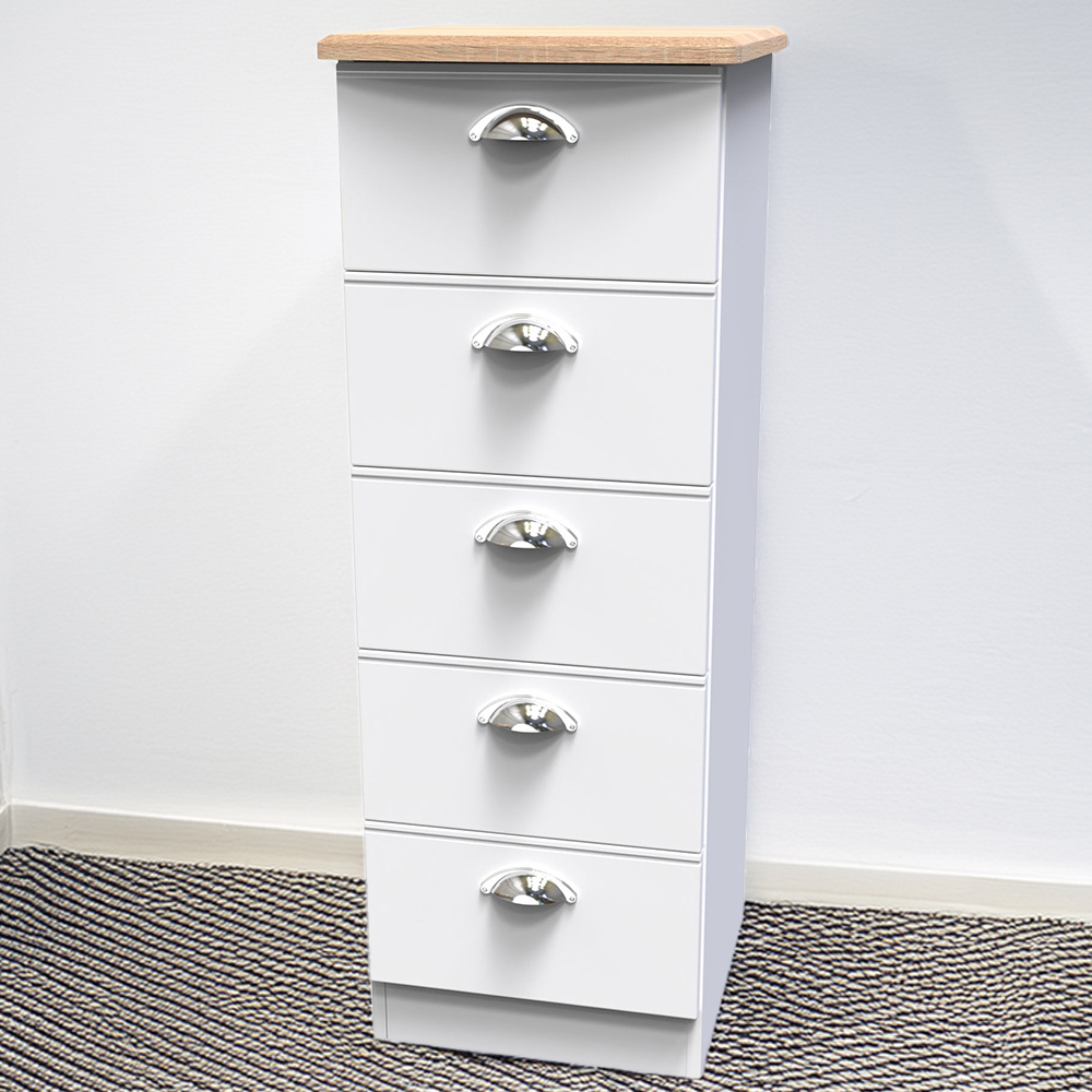 Crowndale Victoria 5 Drawer White Ash and Oak Chest of Drawers Image 1