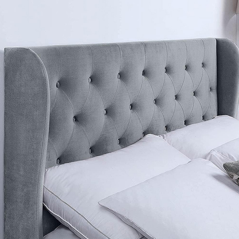 Home Treats Double Grey Velvet Winged Headboard Ottoman Bed Frame Image 2