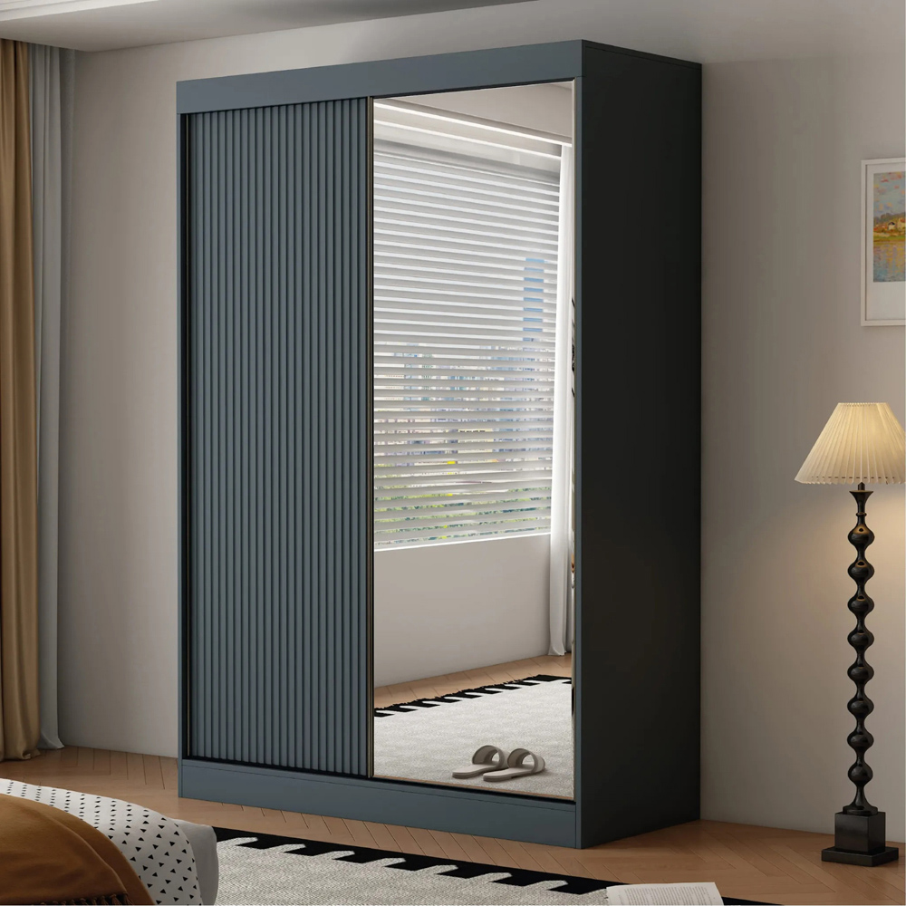 ARTESA Berlin 2 Door Dark Grey Mirrored Sliding Wardrobe Image 1