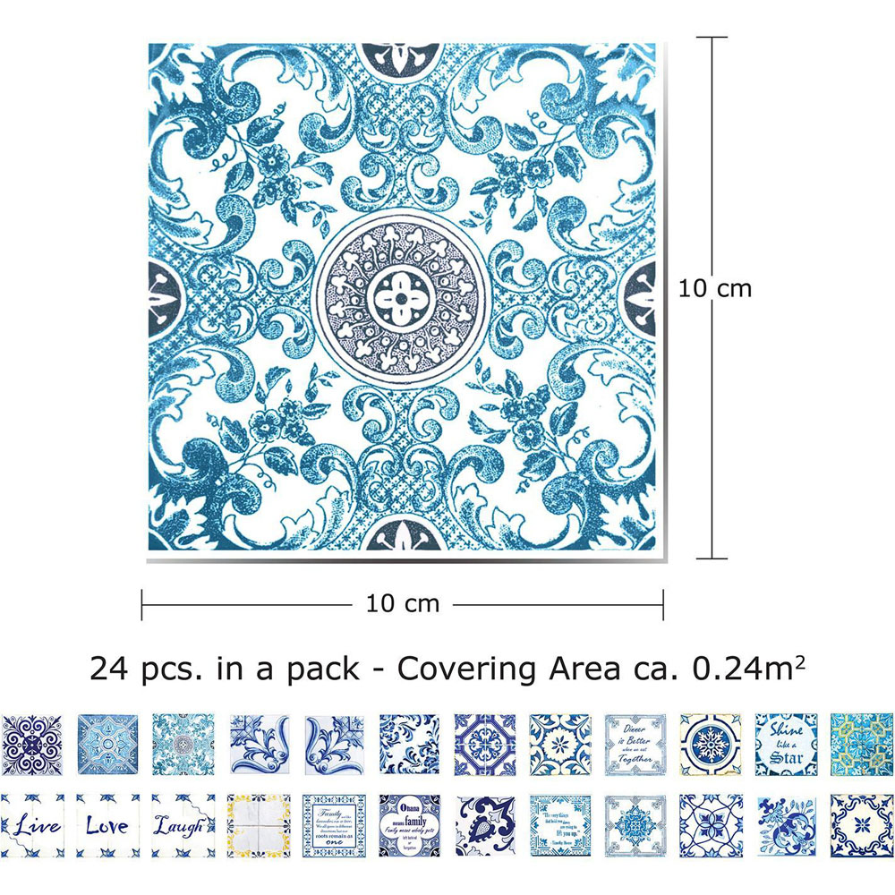 Walplus English Quote Vintage Blue White Self Adhesive Tile Sticker 24 Pack Image 4