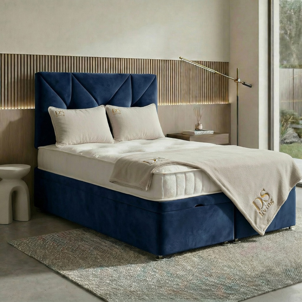 DS Living Eclipse Single Dark Blue Plush Velvet Ottoman Bed Image 6