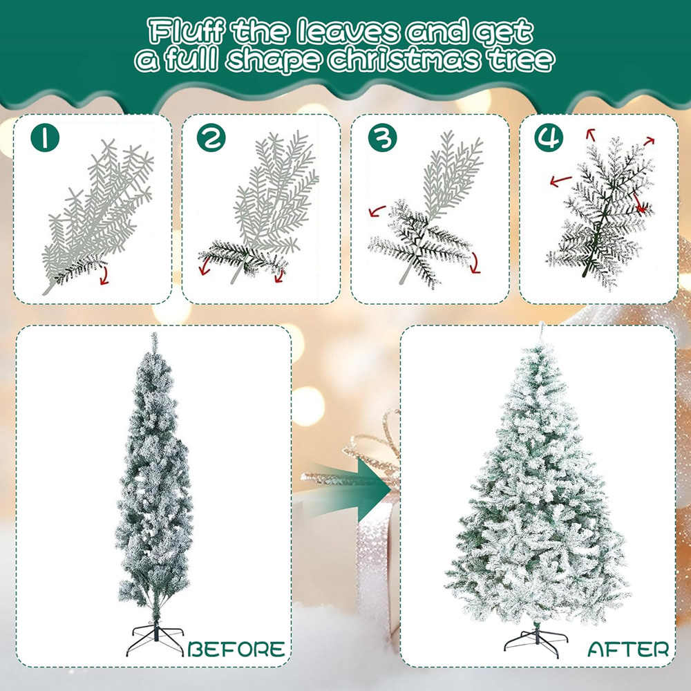 Alivio Snow Flocked Artificial Christmas Tree with Solid Metal Stand 6ft Image 7