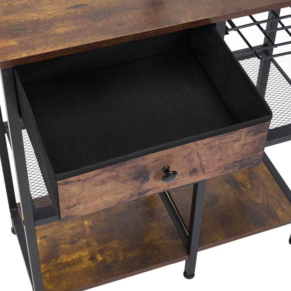 Living and Home Single Drawer 4 Shelf Wood and Metal Coffee Station with Hanging Rail Image 5