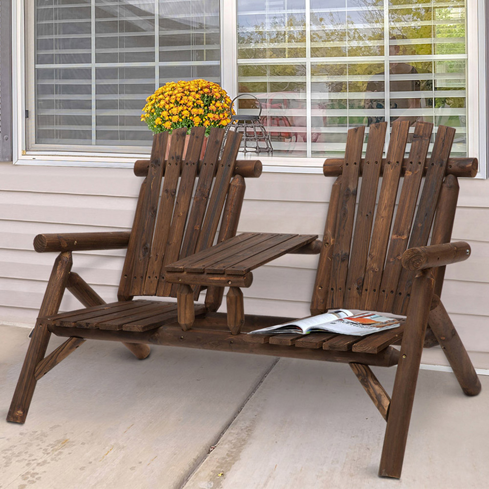 Outsunny Carbonised Brown Wooden Companion Seat Image 1