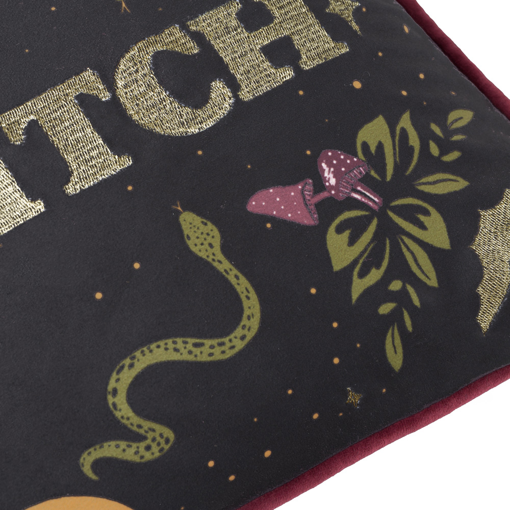 Furn Bad Witch Embroidered Black Velvet Cushion 30 x 50cm Image 4