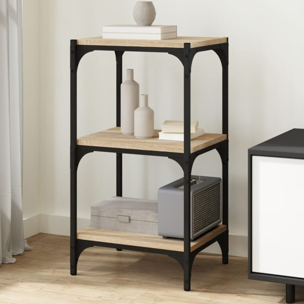vidaXL 3 Shelf Sonoma Oak Wood and Steel Bookcase Image 1
