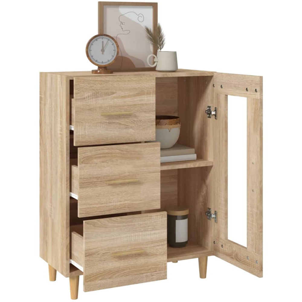vidaXL Single Glass Door 3 Drawer Sonoma Oak Sideboard Image 5