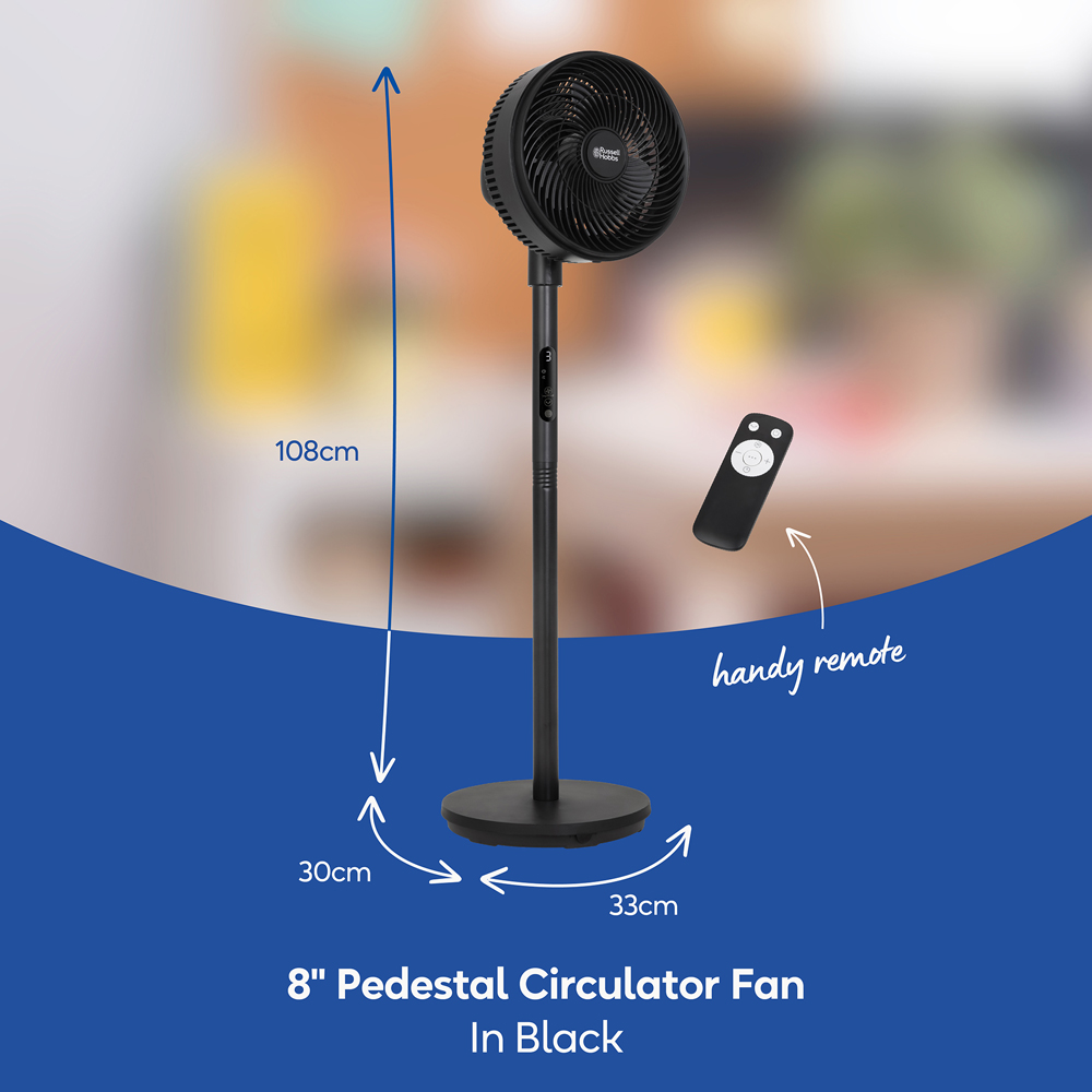 Russell Hobbs Black Height Adjustable Oscillating Pedestal Circulator Fan with Remote 8 inch Image 9