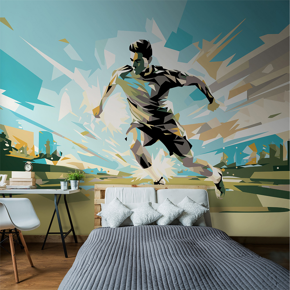 Origin Murals Football Player Abstract Landscape Blue Wall Mural Image 1