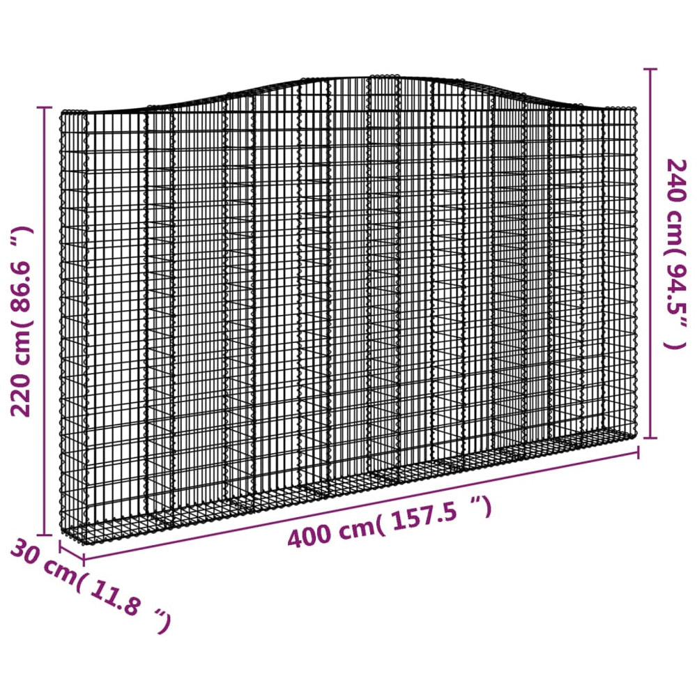 vidaXL Silver Galvanised Iron Arched Gabion Basket 400 x 30 x 220/240cm 5 Pack Image 5