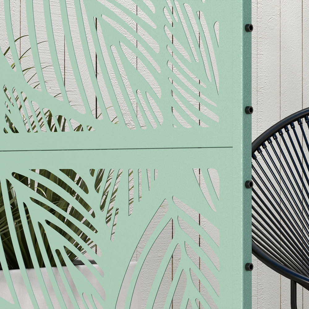 Outsunny 2 x 1m Green Leaf Style Metal Outdoor Privacy Screen Panel with Stand Image 3