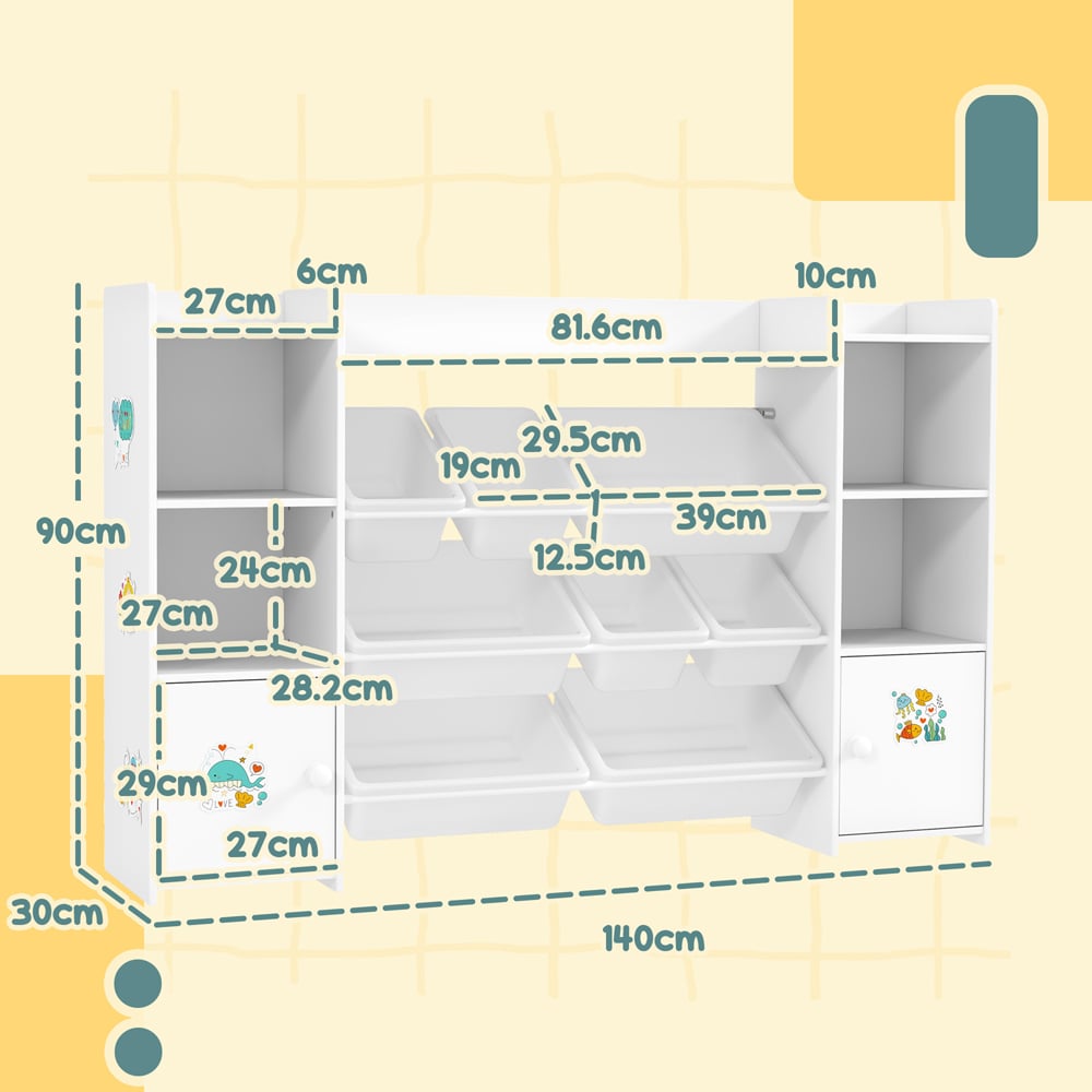 AIYAPLAY 8 Bin White Kids Toy Storage Organiser Image 9