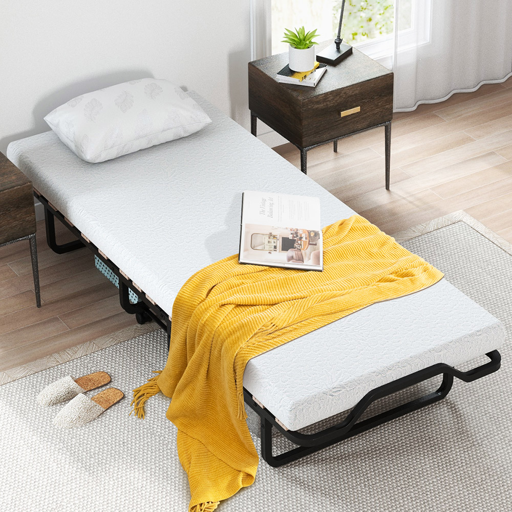 Costway Single Folding Bed with Mattress Image 1