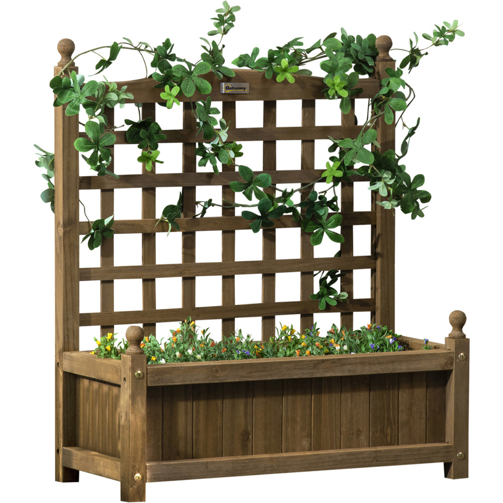 Outsunny Brown Raised Garden Bed Planter with Trellis 75 x 28 x 64cm Image 1