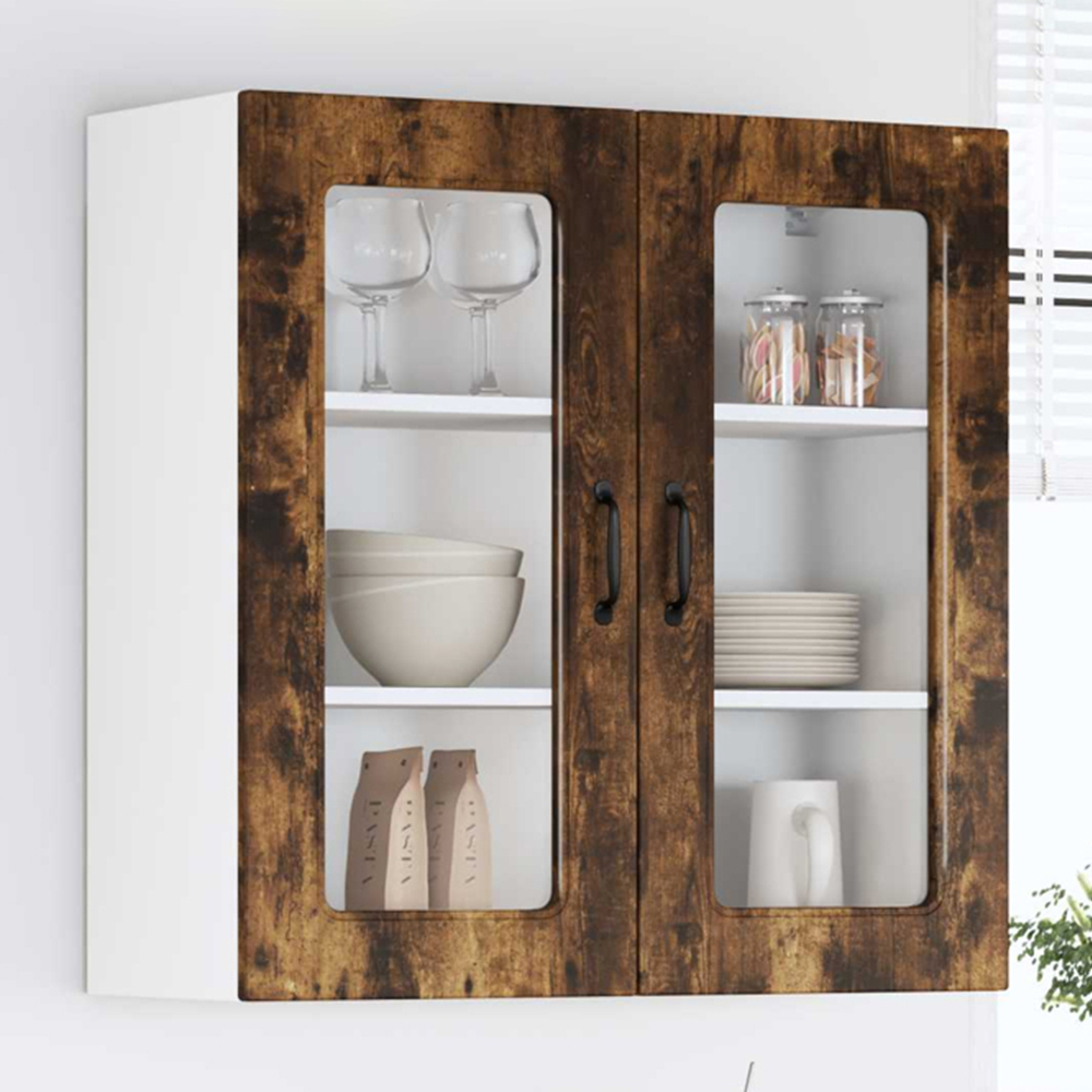 vidaXL 2 Glass Door Smoked Oak Kitchen Wall Cabinet Image 1