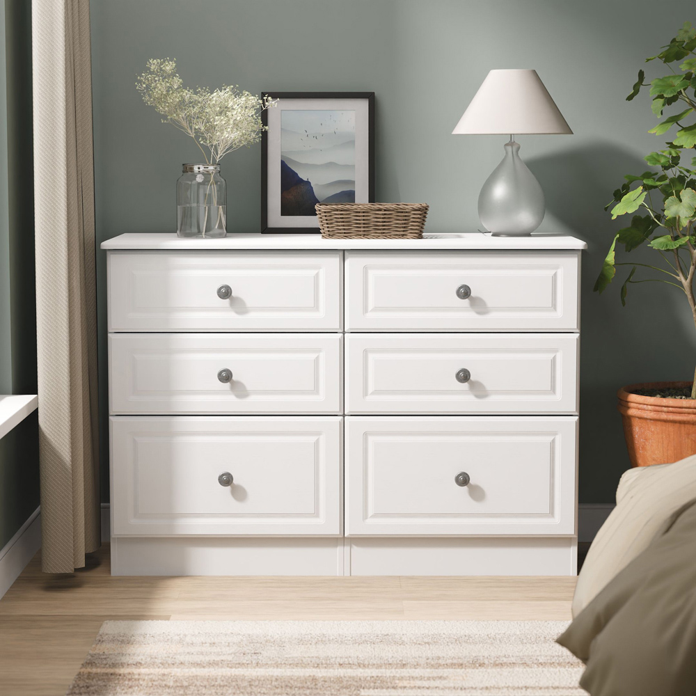 Crowndale Pembroke 6 Drawer Matt White Wide Chest of Drawers Ready Assembled Image 7