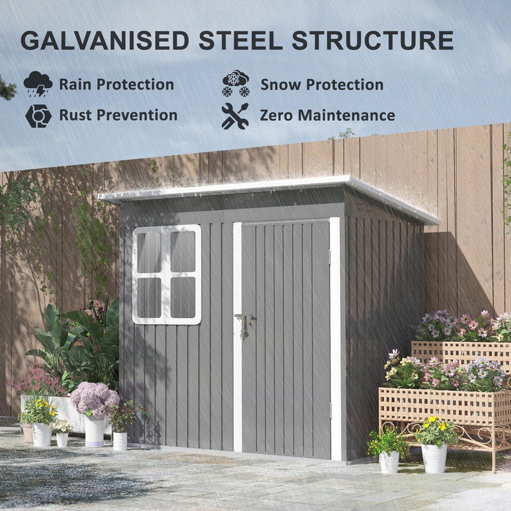 Outsunny 7 x 4ft Grey Galvanised Steel Garden Shed with Foundation Kit Image 4